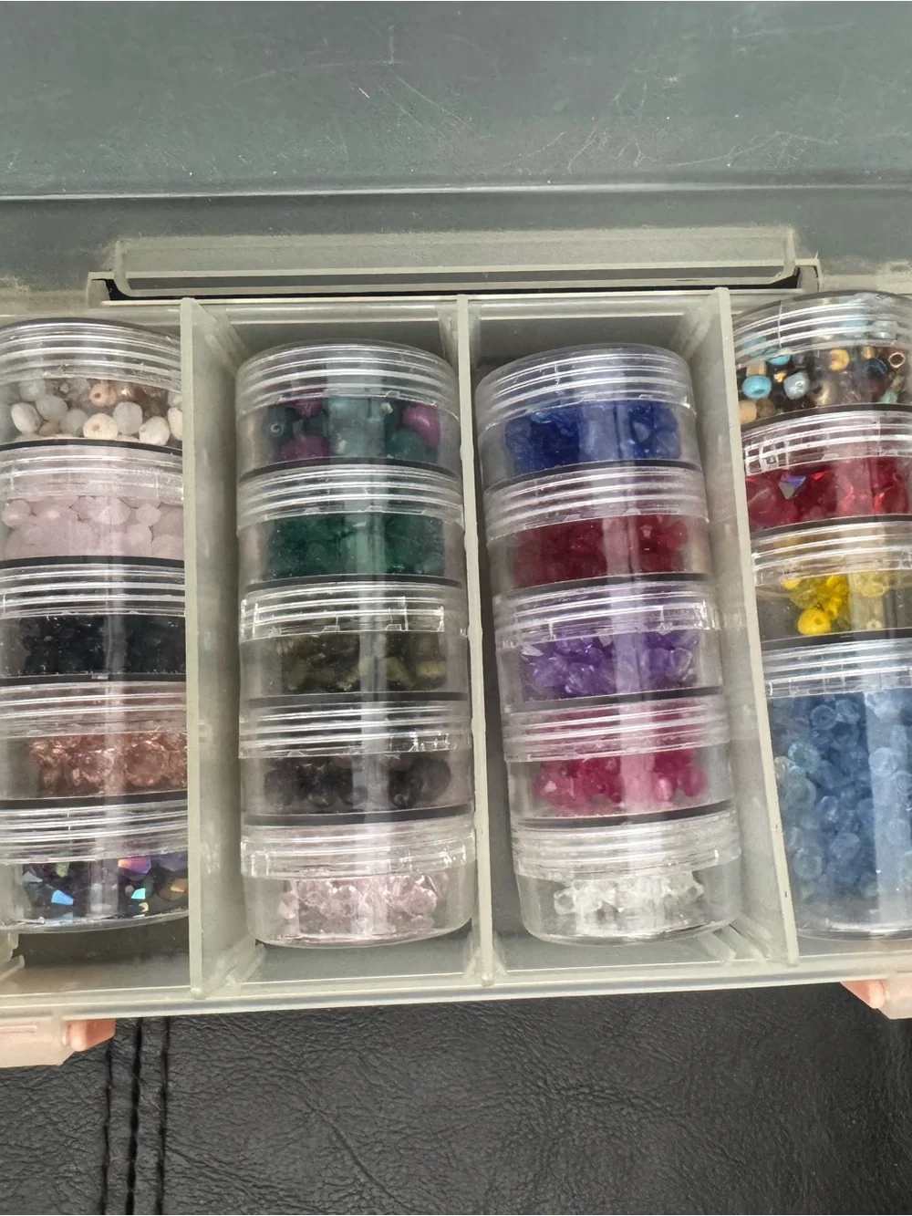 Clear Multi-Compartment Craft Storage Box - Pink Latch fully jeweled